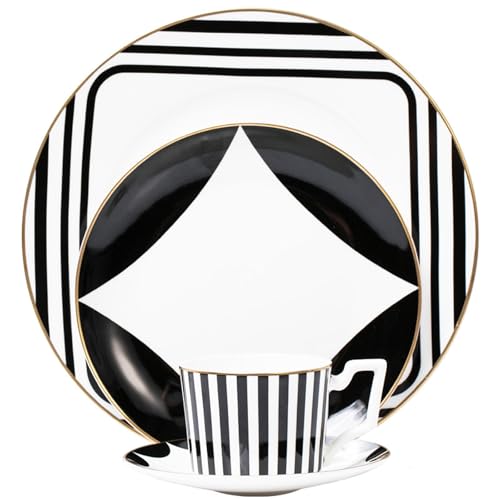 Elegant Bone China Dinnerware Set for 6 – Coffee Cup, Saucer & 8”/10” Plates – Luxury dishes set for Housewarming, Anniversary or Mother’s Day Present, gift for Wife DLCP-3