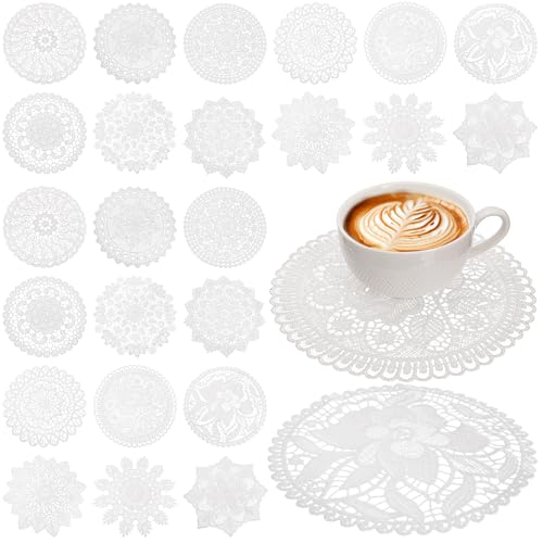 YIMITEE 24 Pack Lace Doilies Crochet, 6 Inch Round Fabric Placemats, Handmade Cotton Lace Coasters, Vintage Table Doilies Decors for Kitchen, Dining Room, Living Room, Bedroom