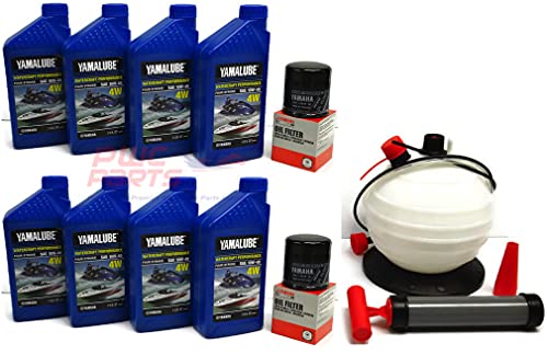 YAMAHA 24' Boat OEM Oil Change Kit - Jet Boat 4W Yamalube w/ 69J-13440-03-00 Filters for 2010+ AR240 SX240 HO/ 242 LIMITED/S/E-SERIES/ 242X/ 212SS/ 212X w/ 6L Oil Extractor Pump