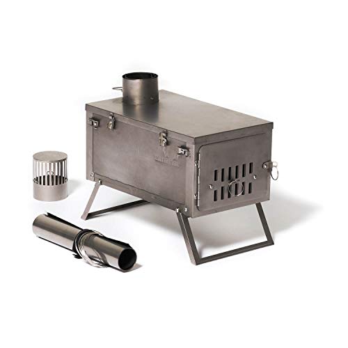 Winnerwell Fastfold Titanium Tent Stove | Ultralight 4 Pound Titanium Wood Burning Stove for Tents and Shelters | Includes Chimney Pipe | Functions as Ultralight Firepan