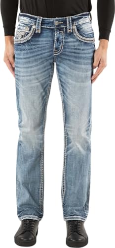 Rock Revival - Mens Jameel J202R Straight Jeans, Color Medium Blue, Size: 33W x 32L