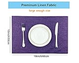 Weabetfu Cloth Placemats Set of 4 Heat Resistant Dining Table Placemmats Cotton Linen Machine Washable Kitchen Table Mats Wrinkle Free Thick Fabric Place Mat,Easy to Clean,13"x19" Purple