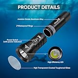 WINDFIRE Dive Lights Scuba Diving Flashlight, 6000LM Underwater Flashlight, IPX8 Waterproof Flashlight with Power Indicator, 4 Modes Dive Torch Scuba Flash Light for Night Diving