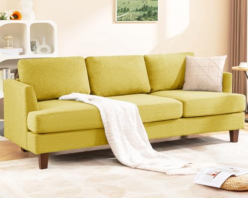 Busaurus 3 Seater Sofa Couch with Deep Seats, 89" Mid Century Modern Upholstered Sofa with Armrests, Comfy Couches for Living Room, Bedroom, Apartment and Office (Yellow)