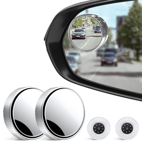 LivTee Blind Spot Mirror, 2" Round HD Glass Frameless Convex Accessories with Suction Cup, ABS Housing, 360° Adjustable Wide-Angle Rear View Mirror for Cars, SUVs, and Trucks, Pack of 2