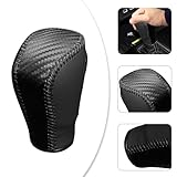 wedfish Carbon Fiber Car Gear Shift Knob Cover,Leather Stick Shift Cover with Needle & Thread,Stylish Car Decorations Car Shift Knob Cover Compatible with Honda Inspire Crider Integra (Black)