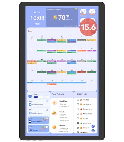 Cozyla 15.6'' Digital Calendar Wall Touch Screen Chore Chart to Do List Notepad Smart Electronic Calendar for Family Meal Planner Android Tablet Support All Google Play Apps w/Stand Wall Mount Black