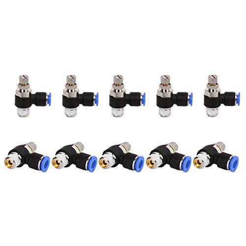 SNS JSC1/4-N01 1/4"Tube OD x 1/8 NPT 90 Degree Elbow Air Flow Control Valve Push to Connect Fitting Speed Control Valve(10 PCS)