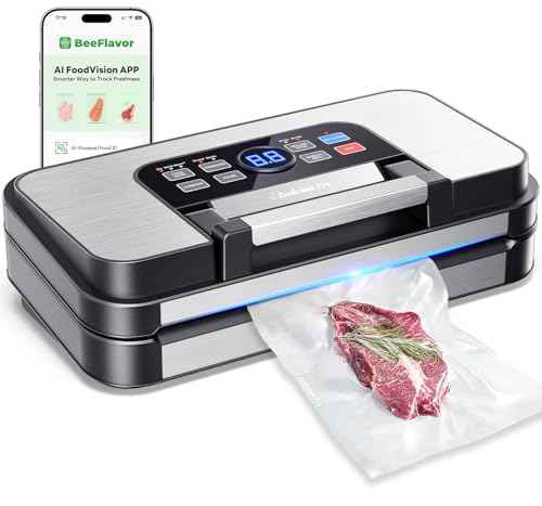 95Kpa Powerful Precision Pro Vacuum Sealer, with 10-in-1 Functions, Easy-Lock Handle, Double Heat Seal & Double Pump, Vacuum Sealer Machine for Food with Bags Storage, Built-in Cutter, Stainless Steel