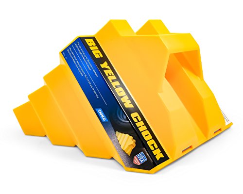 Camco X-Large Big Yellow Chock - Heavy Duty Trailer Wheel Chock Features Honeycomb Design for Extra Strength and Durability So You Can Re-Hitch in Confidence - Use w/Tires up to 30-inches - 44419