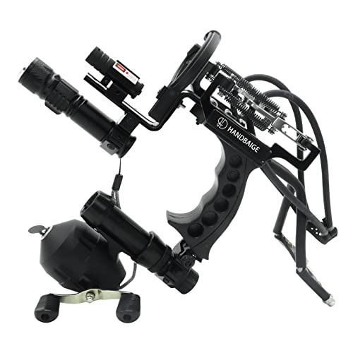 HBG Fishing Slingshot Kit Hunting Outdoor Catapult Wrist High Velocity Fishing Arrows Sling Bow Professional Adjustable Shooting Archery Arrows with Rubber Bands,Arrow Brush,Fishing Reel,Flashlight