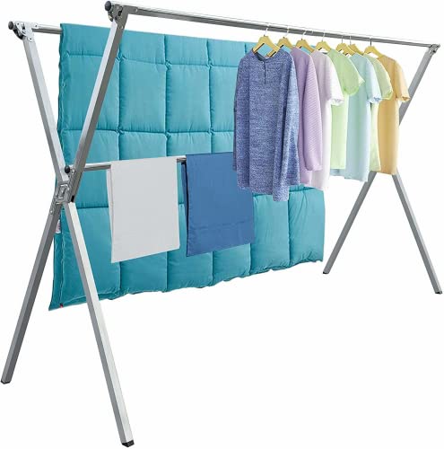 AUGMIRR Clothes Drying Racks Outdoor, 82 Inches Updated Version,Stainless Steel Laundry Drying Rack for Indoor Outdoor and The Balcony,Length Adjustable Saves Space,with Windproof Hooks(002)