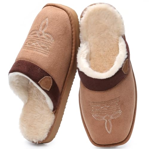 OOW Cowboy Boot Slippers for Mens Western House Slippers Indoor and Outdoor Square Toe CH 10