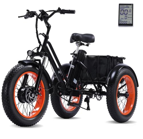 Electric Tricycle for Adults,500W Electric Trike,Folding Electric Bicycle,20"x4.0"Fat Tire Electric Trike Fat Tire 3 Wheel electric bike,Up to 50 Miles,with Large Basket Removable 48V 15Ah Battery
