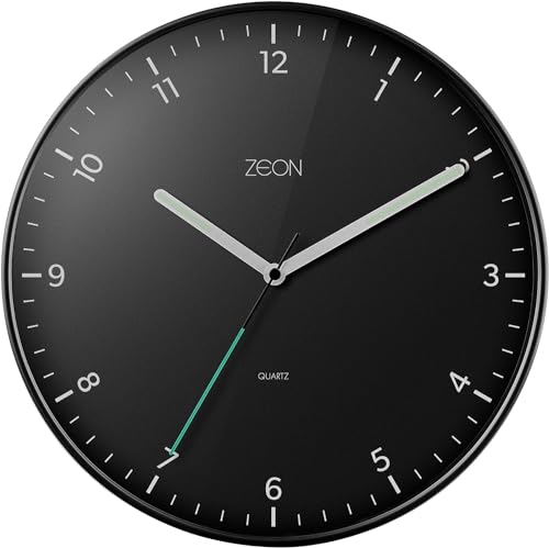 ZEON Round Analogue Wall Clock, Easy to Read Black Wall Clock for Living Room, Kitchen, Bedroom & Office, 30cm Diameter, CE4553