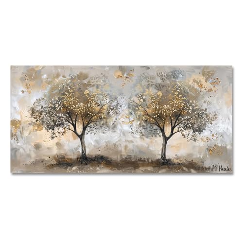 Landscape Gold Tree Autumn Golden Forest Canvas Painting - Extra Large Gold Brown Living Room Decor - Office Wall Art