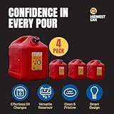 Midwest Can 5610 Safe-Flo Auto Shut Off 5 Gallon Gas Can – Durable Fuel Containers with FlameShield Safety System & Quick-Flow Spout - Red - 4 Pack