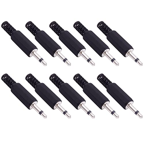 Fancasee 10-Pack 3.5mm 1/8" Replacement Repair Jack TS Mono Male Plug Adapter 3.5mm Solder Type DIY Audio Cable Connector for Audio Cable Repair