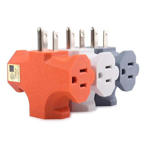 [UL Listed] Cable Matters 3-Pack 3 Way Plug Adapter 15A 1875W, 3 Prong 3 Outlet Adapter, Power Splitter Plug Outlet, 3 Way Electrical Splitter, Multicolored (White, Gray, Orange)