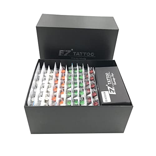 EZ Tattoo Cartridge Needles Assorted - 100Pcs Mixed (3RL 5RL 7RL 5RS 7RS 7M1 9M1 11M1 9RM 15RM) Standard Bugpin Tattoo Needles Cartridges for Tattoo Machine Gun - Revolution