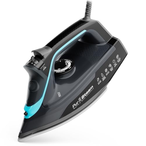 Pursteam SteamBurst+ 1750W Steam Iron, Ceramic Soleplate, Adjustable Steam, Burst of Steam, Self-Clean, Anti-Calc, Anti-Drip, Powerful & Long-Lasting Steam for All Fabrics