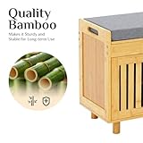 oakvivo Shoe Storage Bench, Bamboo Entryway Bench with 2 Doors & Padded Seat Cushion, 2 Tier Shoe Rack Bench, Shoe Cabinet, Storage Bench Organizer for Entryway, Living Room, Bedroom, Hallway