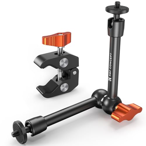 K&F Concept 9.8" Magic Arm Clamp Kit with 1/4" & 3/8" Thread Screw 360° Ball Heads Articulating Magic Arm Camera Mount for Monitor, Flash, LED Light, Microphone, Camera Cage, Action Camera