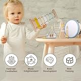 Baby Musical Instruments-Montessori Wooden Toys for Toddlers 1-3,Neutral Colors Percussion Instruments Set with Modern Boho Xylophone for Kids Preschool Educational 3+