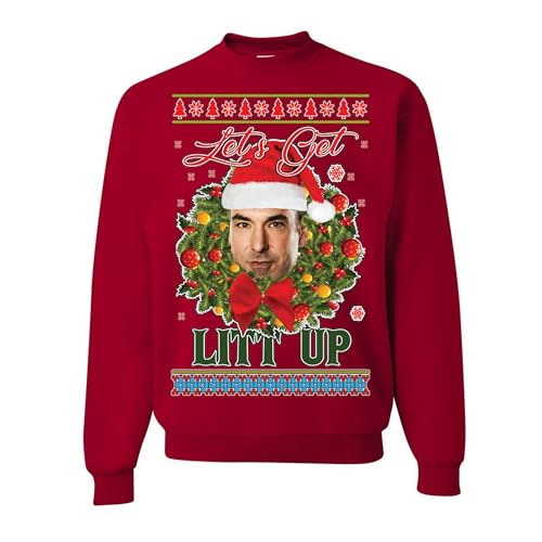 wild custom apparel Lets Get Litt Up Louise Funny Tv Show Ugly Christmas Sweater Crewneck Sweatshirt, Red, Medium