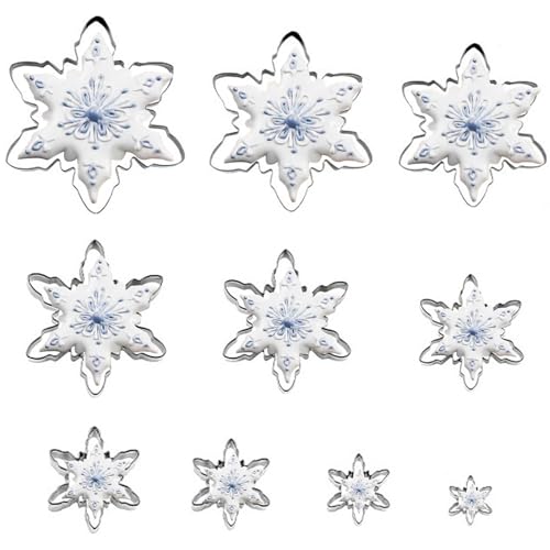 Snowflake Cookie Cutter Set of 10 pcs, Stainless Steel Snowflake Shaped Christmas Cookie Cutters Fondant Baking Molds, From Large Size/7.9 Inches to Small Size/1.6 Inches