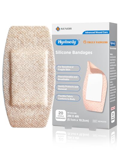 Hysimedy Silicone Bandages Extra Large Size for Sensitive Fragile Skin - 2" x 4" 20 Counts - Latex Free Non Allergenic Hypoallergenic Painless Removal Flexible Fabric Bandages