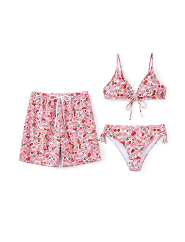 PATPAT Matching Swimsuits for Couples Two Piece Bikini Sets Summer Beach Vacation Hawaiian Floral Print Swimwear y2k Spaghetti Strap Triangle Tie Side Bathing Suits Pink Floral for Women L