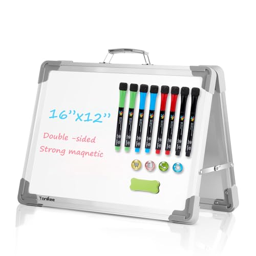 Small Dry Erase White Board – TANKEE Magnetic Desktop Foldable Whiteboard Portable Mini Easel Double Sided on Table Top with Holder for Drawing, Teacher Instruction, Memo Board