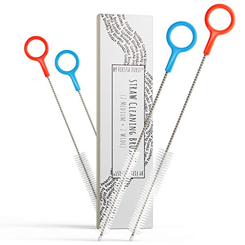 Buenalife Heavy Duty Cleaning Brushes Set of 4 - Extra Long Straw Cleaners for Metal and Plastic Reusable Drinking Straws, to Clean Small Spaces, Sippy Cups, Water Bottles - Sturdy Hard Brush Bristles