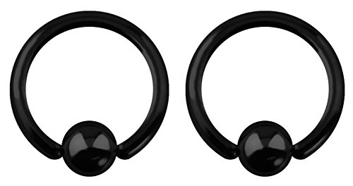 Forbidden Body Jewelry Captive Bead Piercing Hoop Black Surgical Steel 12g 12mm (2pcs)