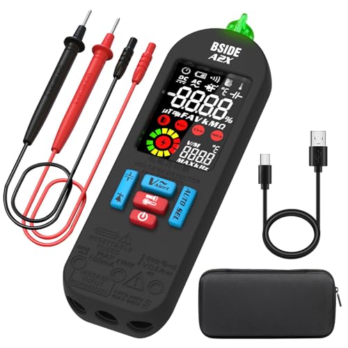 BSIDE Rechargeable Digital Multimeter Electrical Amp Tester Color LCD 6000 Counts Automatic Smart Voltmeter VFC Capacitance Diode AC DC Current Continuity Voltage Tester with Carrying Case