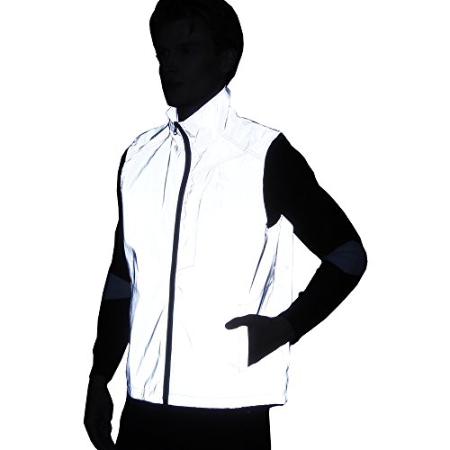 LZLRUN Reflective Vest Jacket Casual Hiphop Windbreaker Night Sporting Coat Hooded Fluorescent Clothing (L)