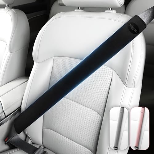 Wigoo 2025 Upgraded Extended Version Suede Car Seat Belt Cover, [Reduces Neck Friction & Enhances Comfort], Soft Shoulder Pad Protector, Auto Interior Accessories,(2 Packs, 18.9Inch), Black