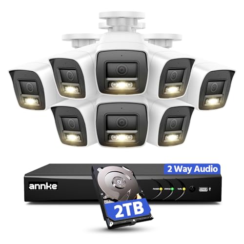 ANNKE 2MP Two-Way Audio Security Camera System, 8CH 3K Lite DVR, 8pcs 1080P CCTV White Wired Cams with Color Night Vision, AI Motion Detection, Smart AcuSearch, 2TB HDD for Outdoor Home Surveillance
