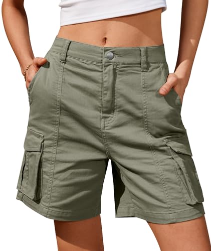 IVIR Cargo Shorts Women Bermuda Knee Length Long Shorts with Pockets High Waist Summer Y2K Outfits Hiking Green XL
