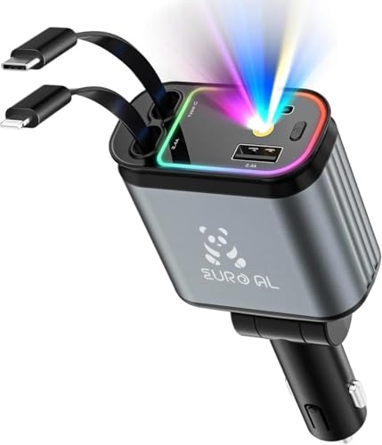 66 W Retractable Car Charger, 4-in-1 Fast Car Phone, with starlights and USB-C Cable Car Charger Adapters, Compatible All Other Phone Models