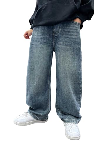 Verdusa Boys Jeans Baggy Straight Leg Elastic Waist Loose Denim Pants with Pockets Blue 11 Years