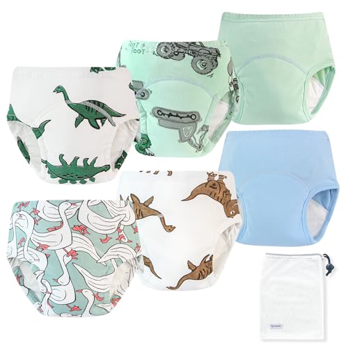 EZ Moms 6 Packs Absorption Toddler Potty Training Underwear for Boys 100% Cotton Toilet Training Pants 3T-4T Boys Leakproof Reusable Kid Confident Toddler Panties Pee Pants with Potty Sticker Chart