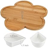 yarlung Ceramic Divided Serving Dishes with Lids and Bamboo Platter, 5 Removable Dipping Bowls Relish Tray Nuts Dishes for Appetizer, Chips, Fruits, Candy, Condiment