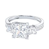 THELANDA 14k White Gold All Princess Cut Genuine Moissanite Three Stones Engagement Ring 2CT Main Stone For Women (7)