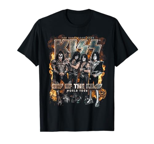 KISS - End Of The Road Tour Unisex Adult Black Cotton T-Shirt, Small, Short Sleeve, Crew Neck, Slim Fit