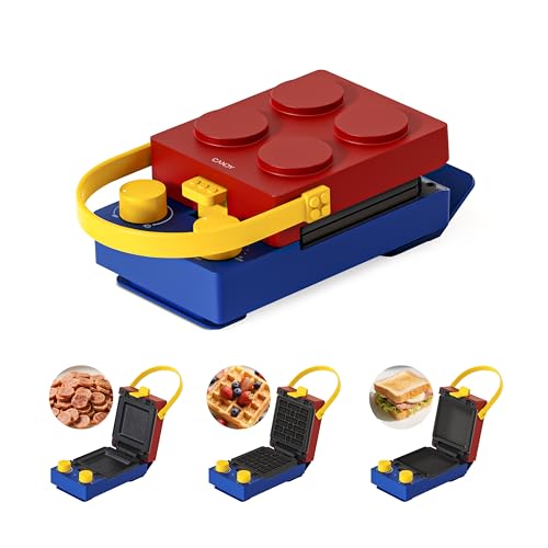 CANDY™ 3-in-1 Waffle Maker Panini Press, Grilled Sandwich Maker with Removable Plates, Compact & Portable Mini Toaster, Fast Double Heating, Unique Block-Style Design, Great for Breakfast or Snacks