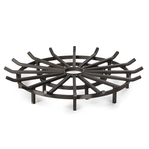 Ash & Ember 36" Wagon Wheel Fire Grate, High-Efficiency Smoke-Free Fireplace Log Grate, Decorative Wood Burning Lifted Grate Pit, Sandblasted Steel with Light Oil Coating