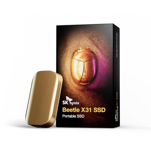 SK hynix Beetle X31 512GB Portable SSD with DRAM, up to 1050MB/s, USB 3.2 Gen2, External Hard Drive Compatible with PC, Mac, Laptop, PS5 (Champagne Gold)