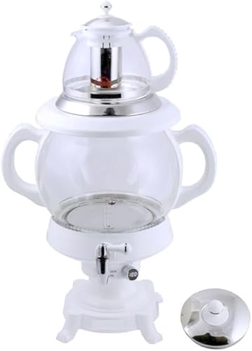 Electric Samovar Digital Display Russian Persian Turkish Tea Maker Water Kettle Glass Teapot 5+1=6 Liter 110V 1100w Auto Shut Off, Keep Warm White